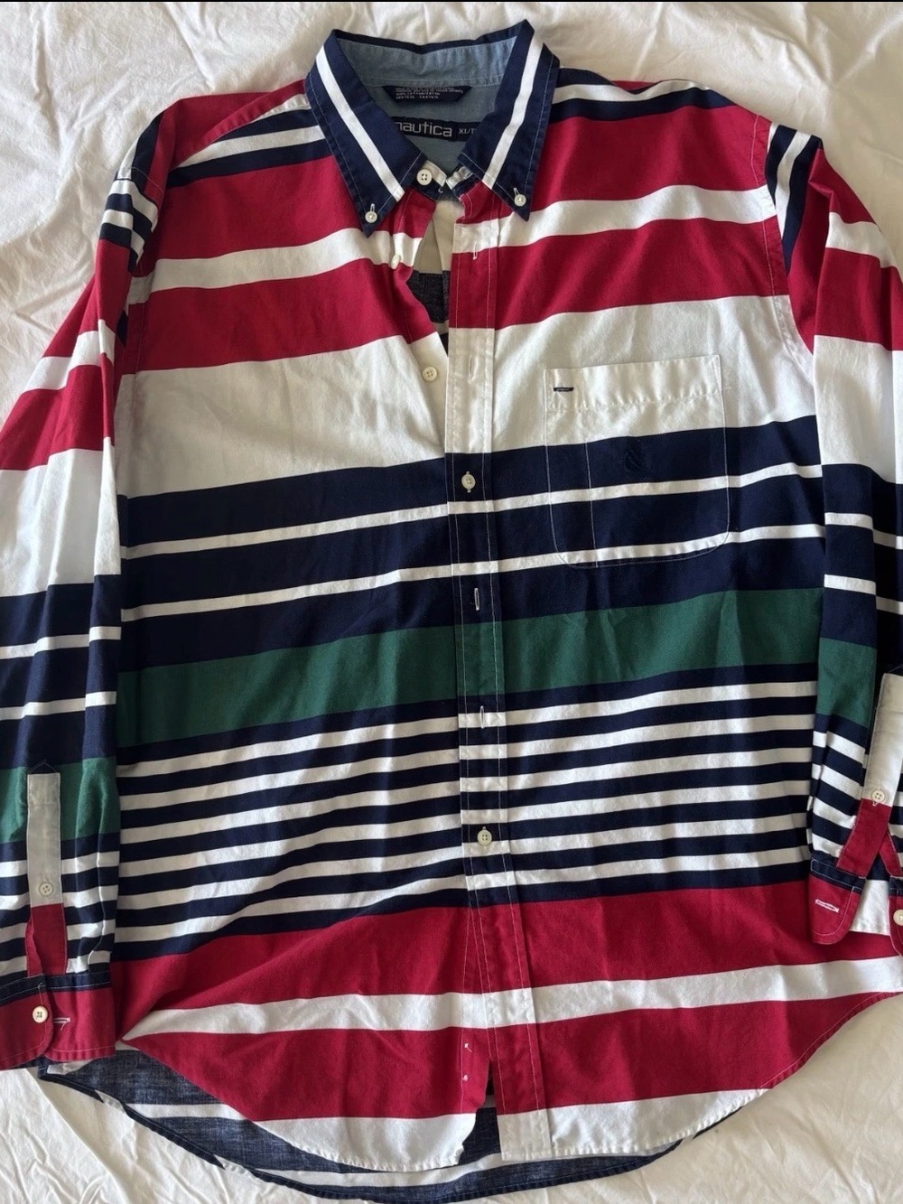 Vintage 90s Nautica Color Block Striped Oxford Button Long Sleeve Shirt Mens XL
